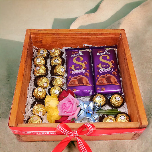 Boxed Combo Rocher & Silk Chocolates with Roses