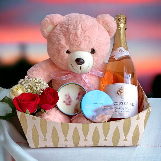 Romantic Delights: Teddy, Candle, Roses & Jacobs Wine