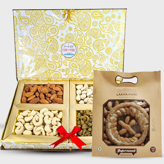 Divine Delicacies: Dry Nuts Gift Box with Lakhamari in Ganesh Brown Cover