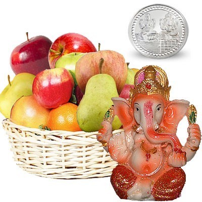Ganesh-Adorned Fruit Box with 10g Silver Coin