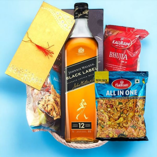Whisky Bliss & Snacks Galore: JW Black Label 1000ml and Namkeen Box