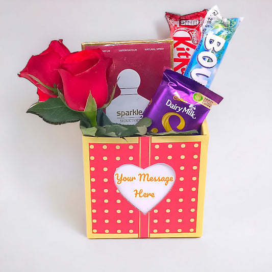 Boxed Joy: Chocolates, Perfume, and Roses Ensemble