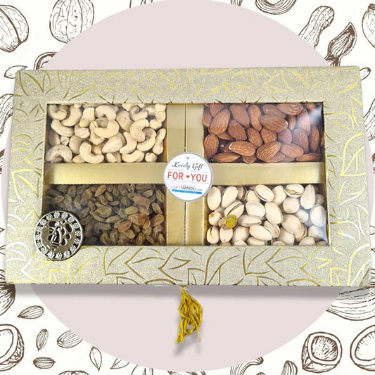 Golden Elegance: Dry Nuts Gift Box with Transparent Cover