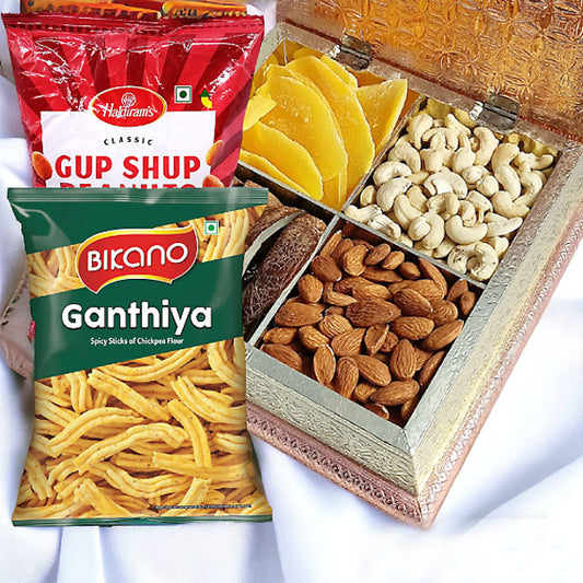 Golden Treats: Square Box with Dry Nuts & Snacks