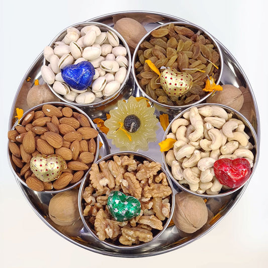 Artisanal Steel Tray of Exquisite Mixed Dry Nuts (5 Varieties)