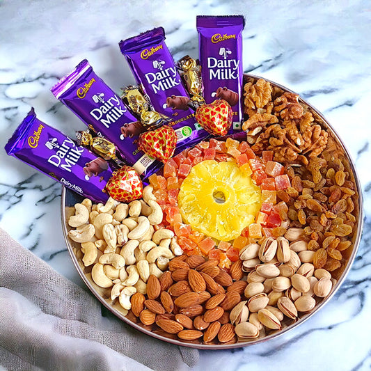 Boxed Assortment of Dairy Milk Chocolates and Dried Nuts Display